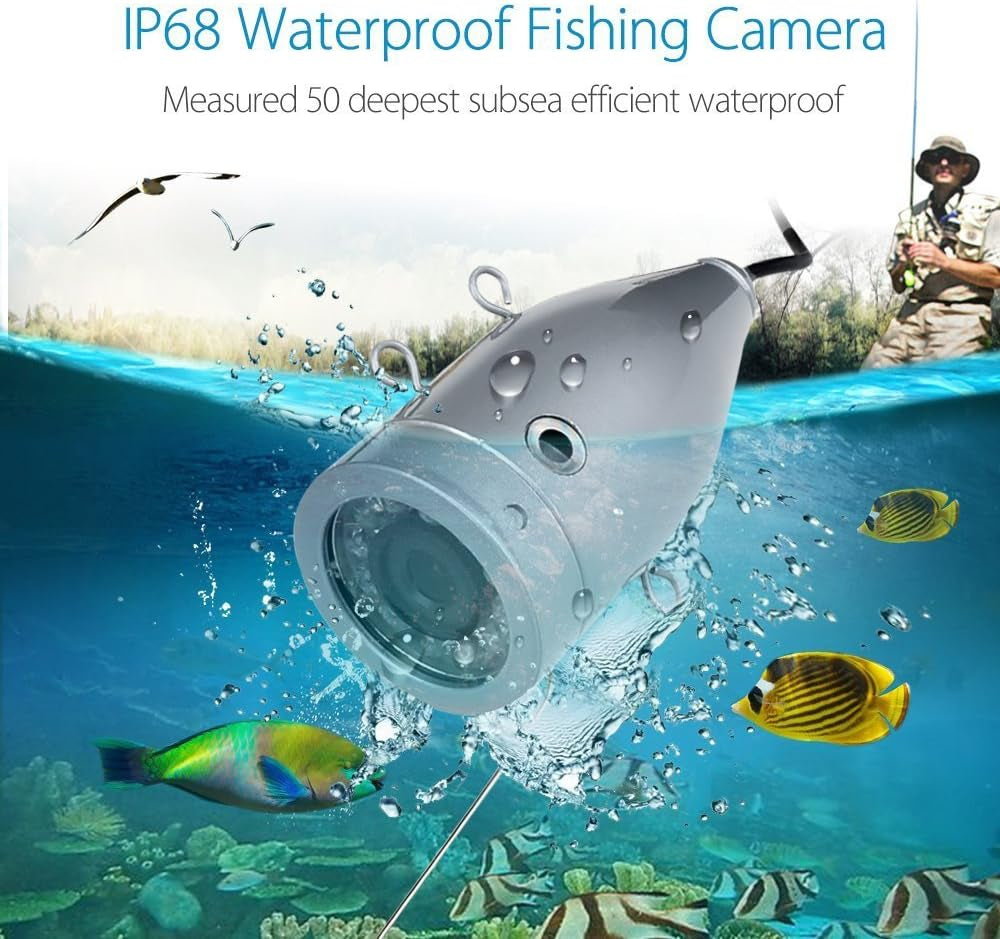 Underwater Fishing Camera Portable Video Fish Finder 9 Inch LCD Monitor 1000TVL Waterproof Camera Underwater DVR Video Fish Cam 50M Cable 12Pcs IR Infrared Lights for Ice, Lake and Boat Fishing