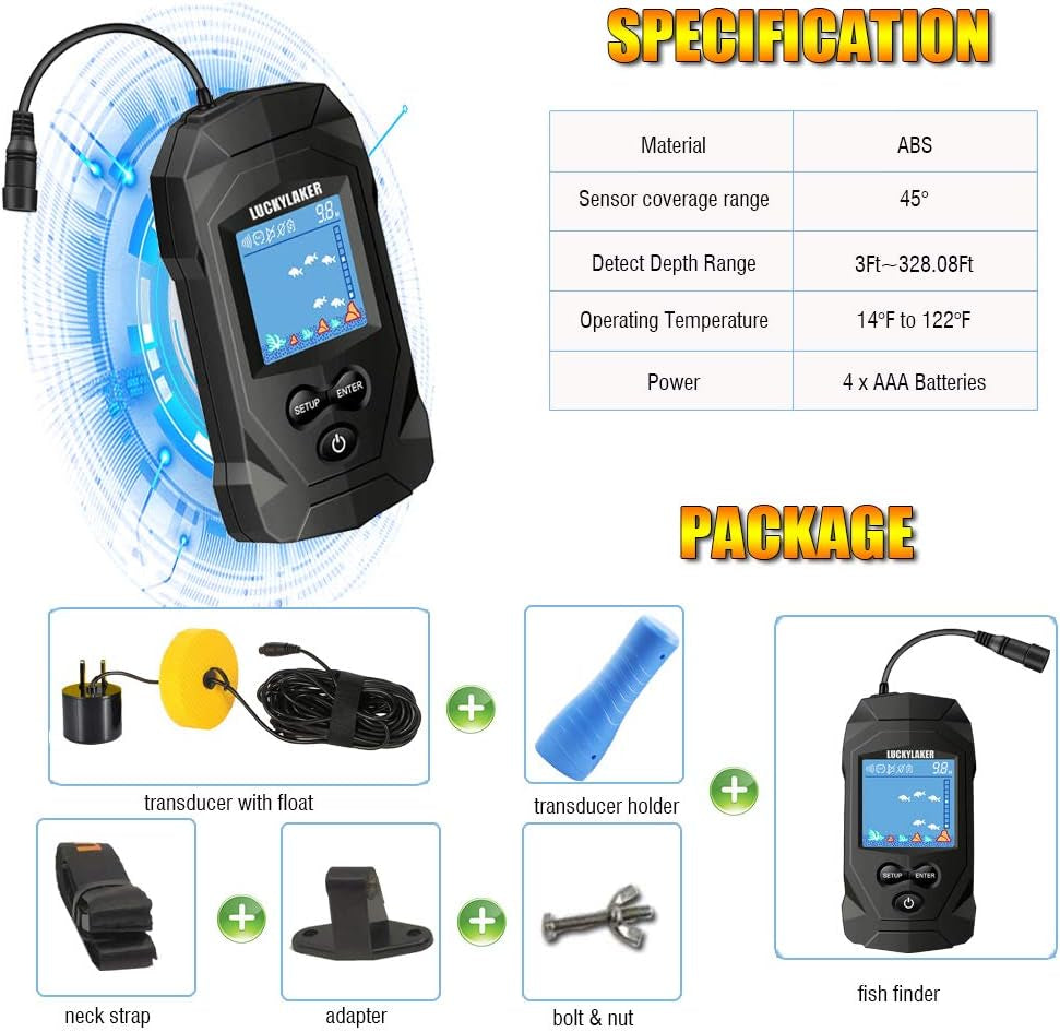 Depth Handheld Fish Finder Display Boat Ice Fishing Finder Sonar Portable Wired Fish Finders Transducer LCD Monitor