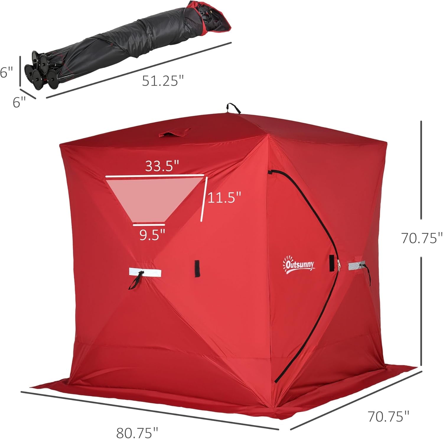 2-4 People Ice Fishing Shelter, Pop-Up Portable Ice Fishing Tent with Carry Bag, Two Doors, Windows and Vents, Ice Shanty for Winter Fishing