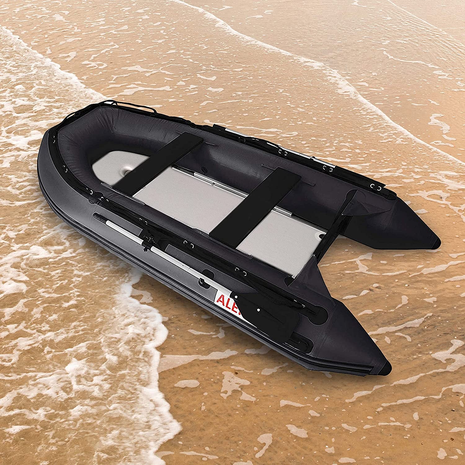 Inflatable Boats Heavy Duty Raft Fishing Boat Dinghy (320, Inflatable Deck, Black)