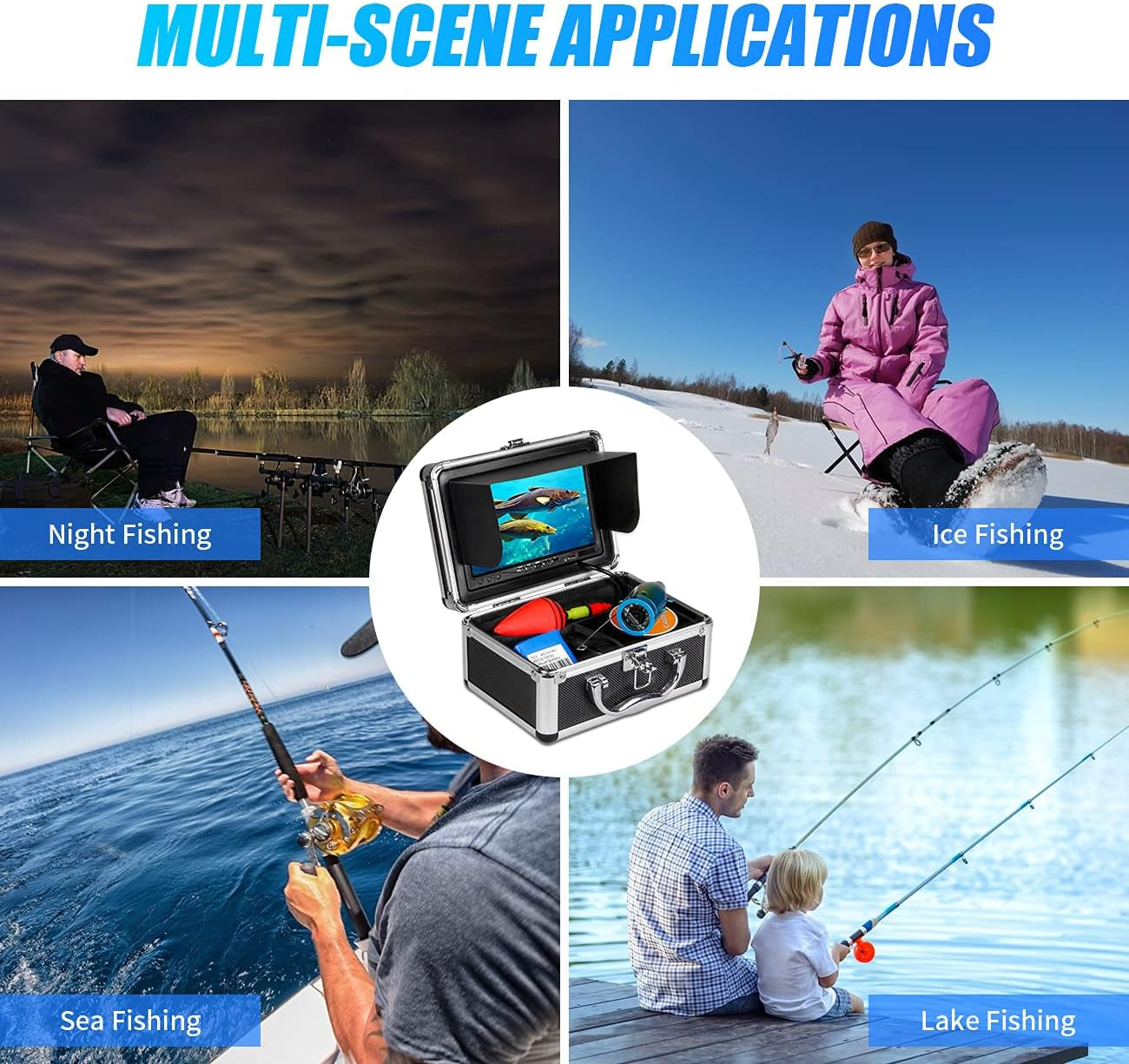 Underwater Fishing Camera, Portable Video Fish Finder Camera 7 Inch LCD Monitor 1000TVL with Depth Temperature Display, 50FT Cable 12PCS IR Infrared LED Fishing Camera for Ice Lake Boat Fishing