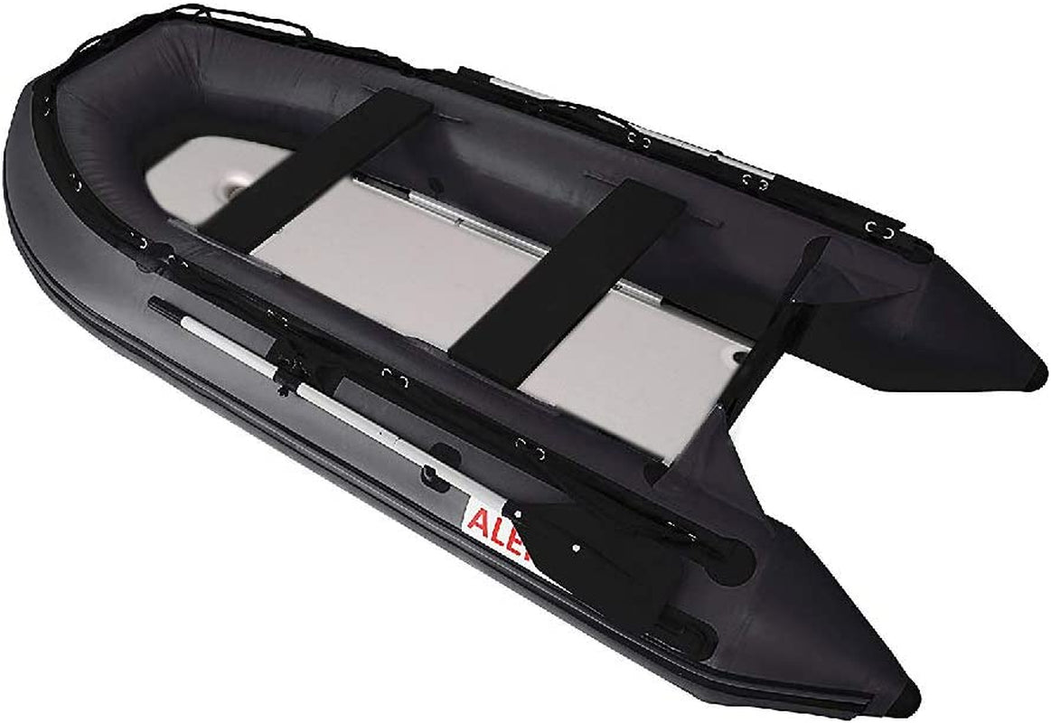 Inflatable Boats Heavy Duty Raft Fishing Boat Dinghy (320, Inflatable Deck, Black)