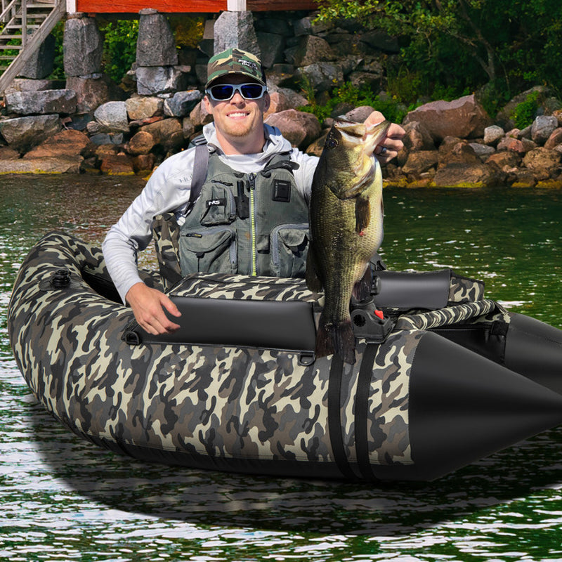 350 LBS Inflatable Fishing Float Tube with Adjustable Backrest and Backpack Straps