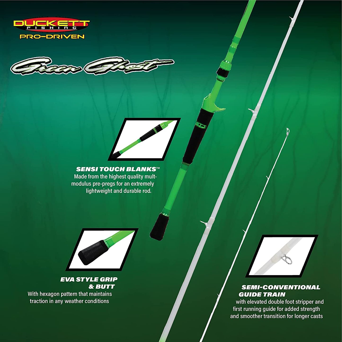 Green Ghost Angling Fishing Rods |True Split Reel Seat, Sensi-Touch Blanks - Available in Spinning, Casting & Crankin' Options