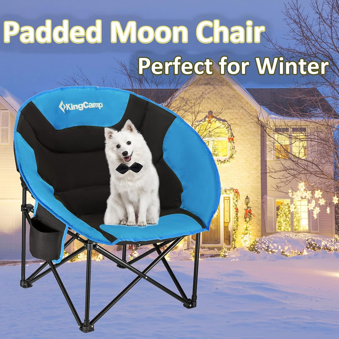 Camping Moon Chair Oversized Padded round Saucer Chairs for Adults 300LBS Capacity Folding Camp Chair with Cup Holder for Sports Fishing BBQ Outdoor Hiking 31 X 33 X 27 Inches Balck&Royablue