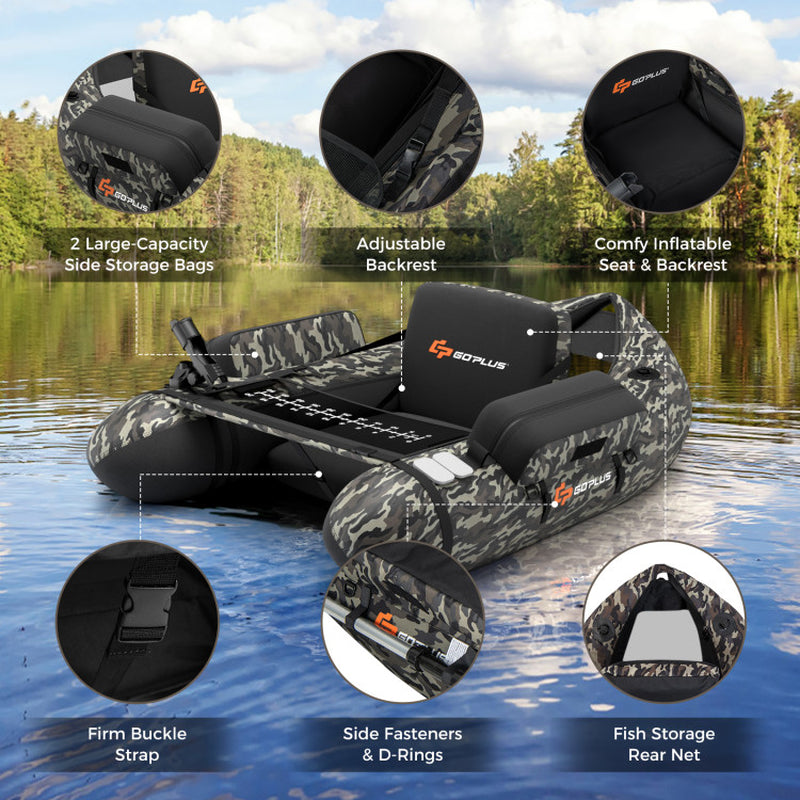 Inflatable Fishing Float with Adjustable Straps & Storage Pockets-Camouflage