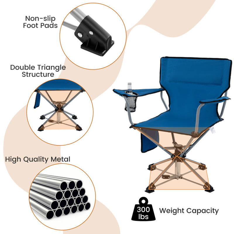 360° Swivel Hunting Chair Portable Foldable Hunting Chair with Mesh Cup Holder and Storage Pockets