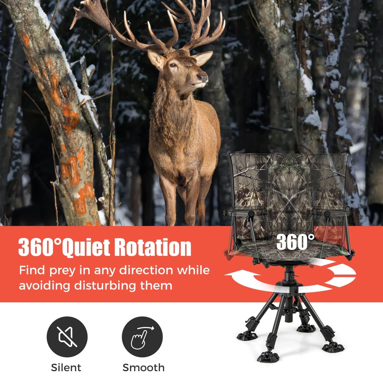 Goplus Swivel Hunting Chair with 4 360° Adjustable Legs Folding Silent Swivel Blind Chair Camouflage