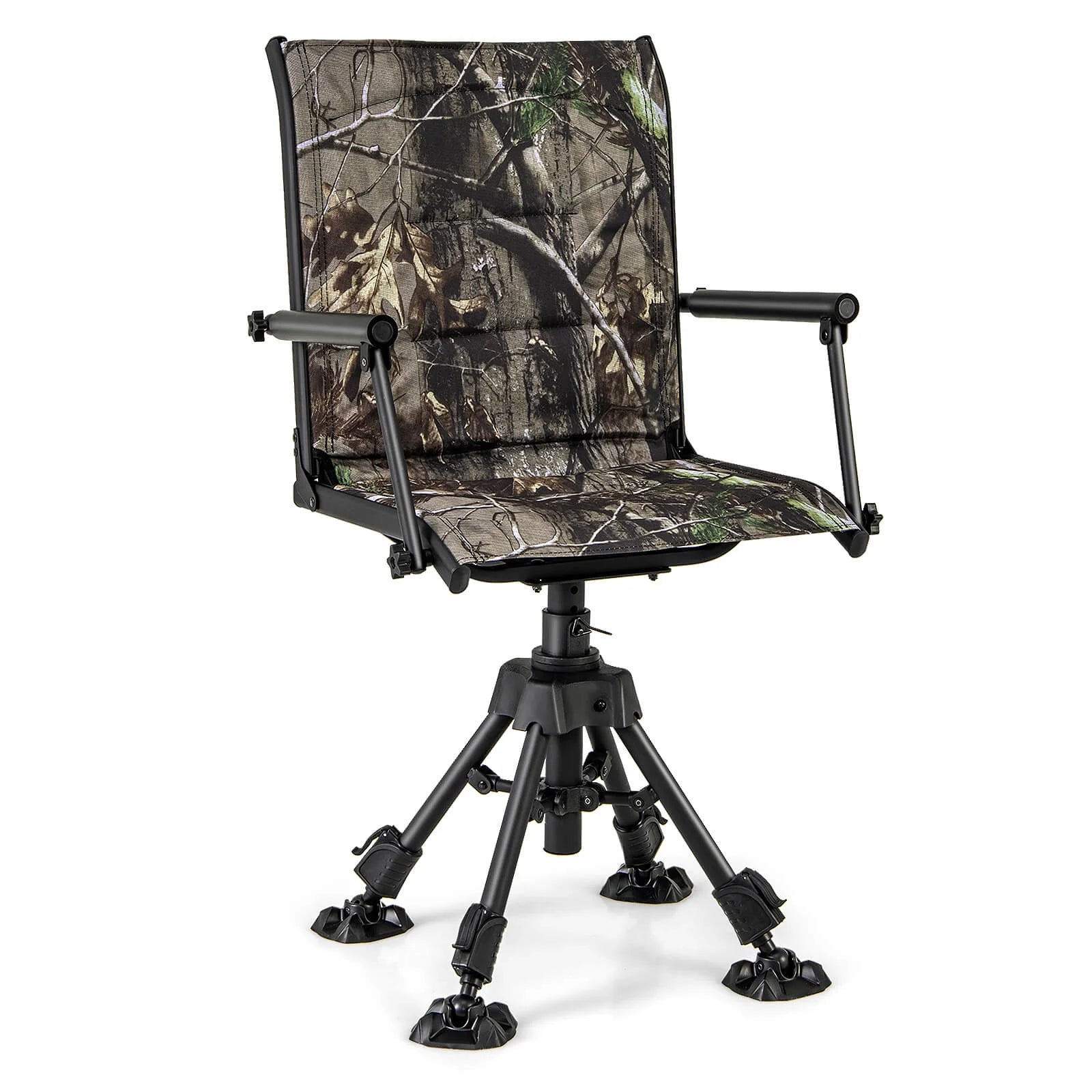 Goplus Swivel Hunting Chair with 4 360° Adjustable Legs Folding Silent Swivel Blind Chair Camouflage