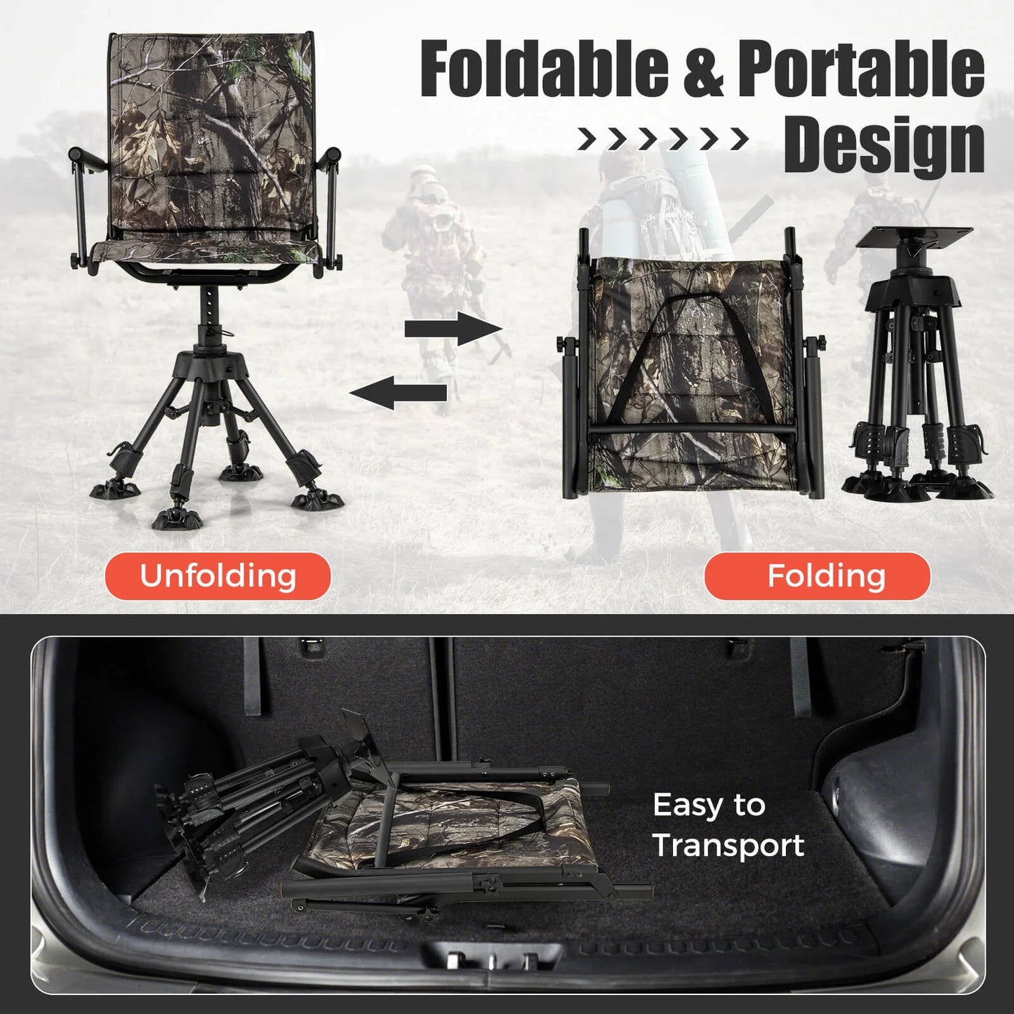 Goplus Swivel Hunting Chair with 4 360° Adjustable Legs Folding Silent Swivel Blind Chair Camouflage