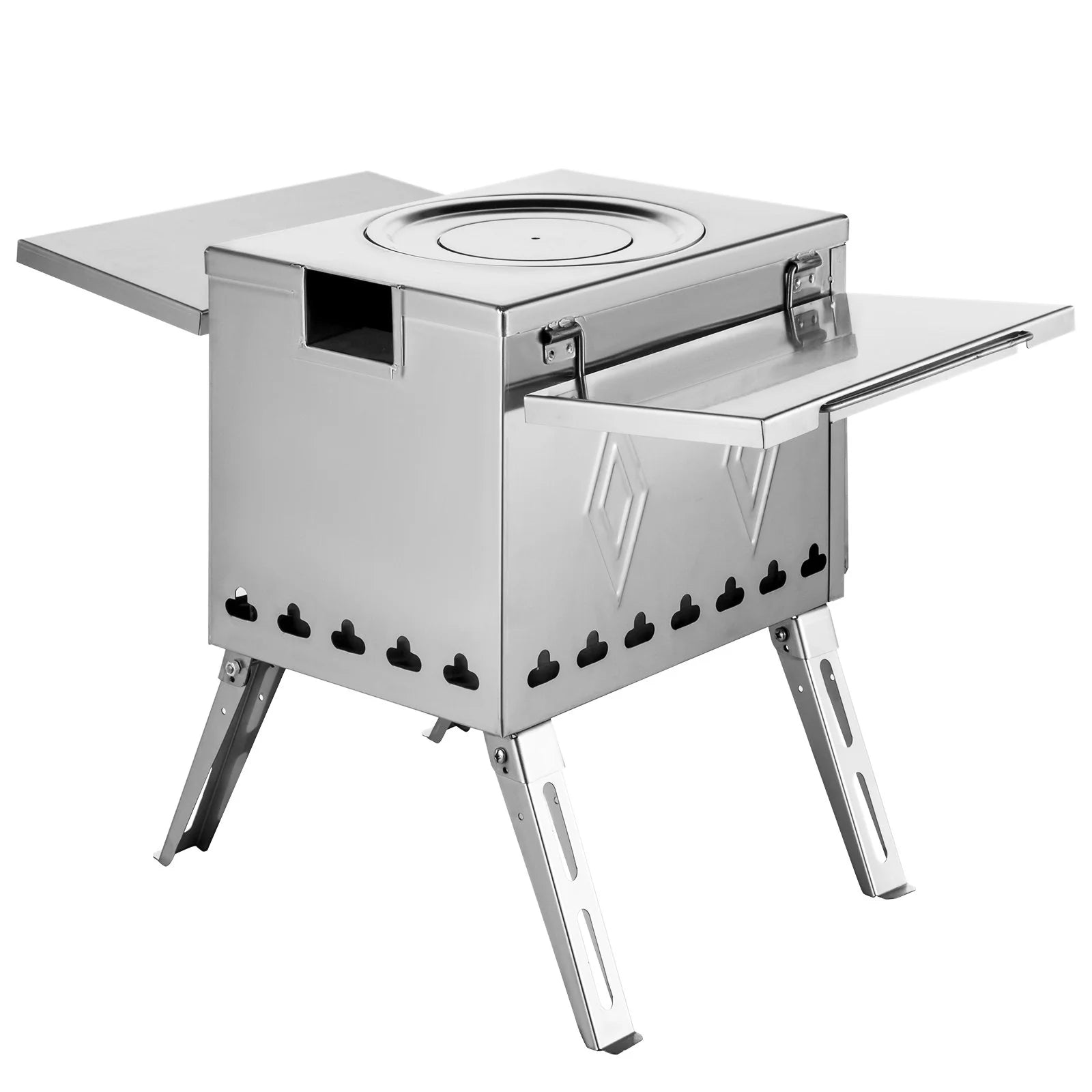 VEVOR Tent Wood Stove 17.5X14.7X10.6 Inch, Camping Wood Stove 304 Stainless Steel with Folding Pipe, Portable Wood Stove 95.7 Inch Total Height for Camping, Tent Heating, Hunting, Outdoor Cooking