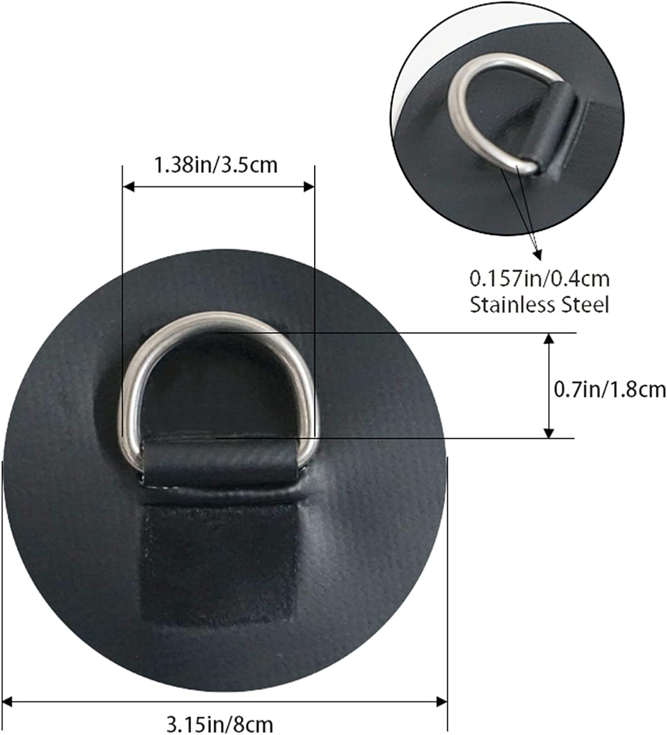 4 Pieces Surf D Rings Patch - Stainless Steel D-Ring Pad/Patch 3.15Inch Round- for PVC Inflatable Boat Canoe Raft Dinghy Kayak Surfboard Stand up Paddle Board - NO Glue Included