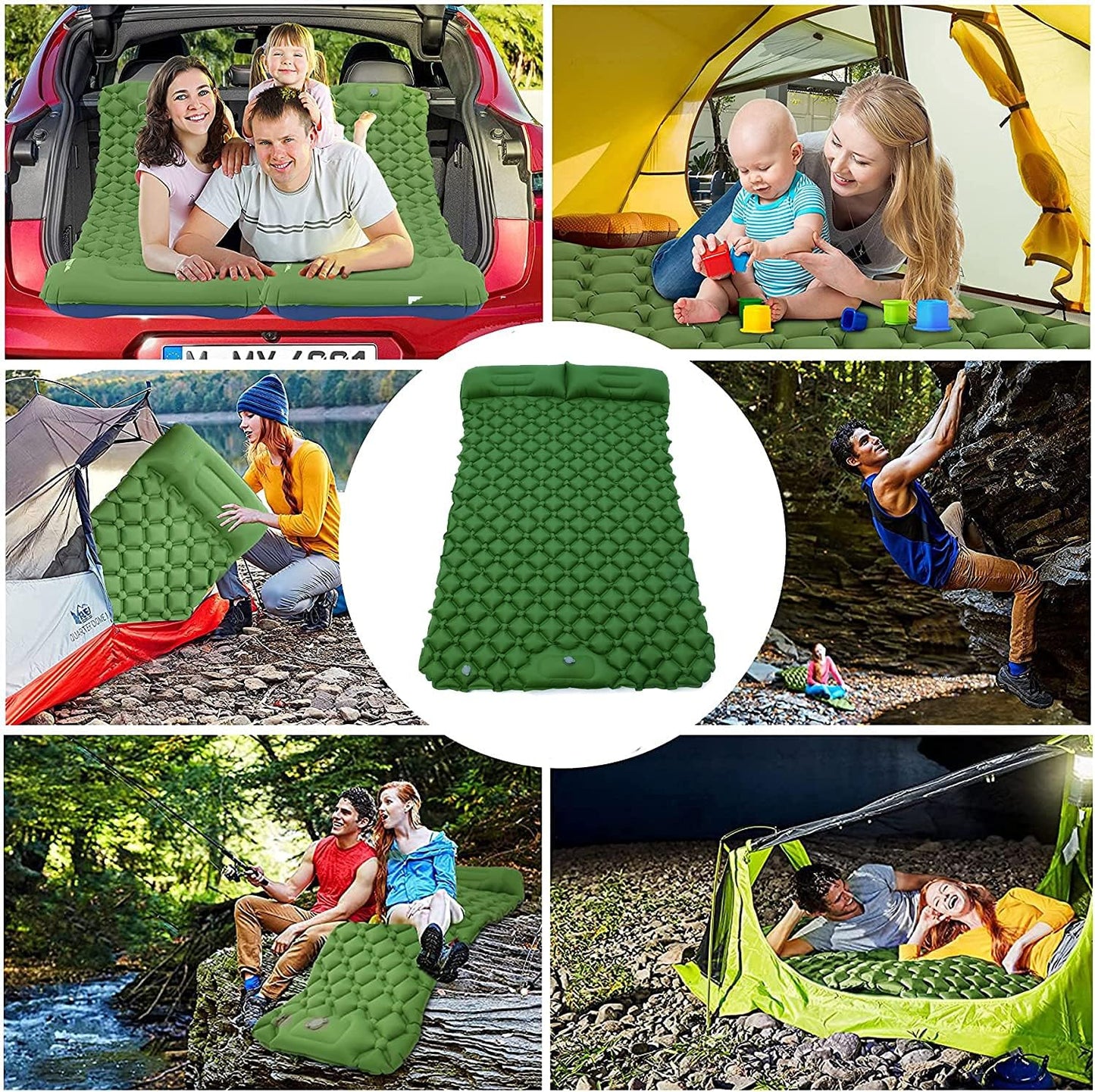 Double Sleeping Pad,Foot Press Inflatable Camping Mat with Pillow,Compact Ultralight Waterproof Camping Air Mattress 2 Person for Tents,Backpacking Beach,Car Camping,Hiking,Traveling