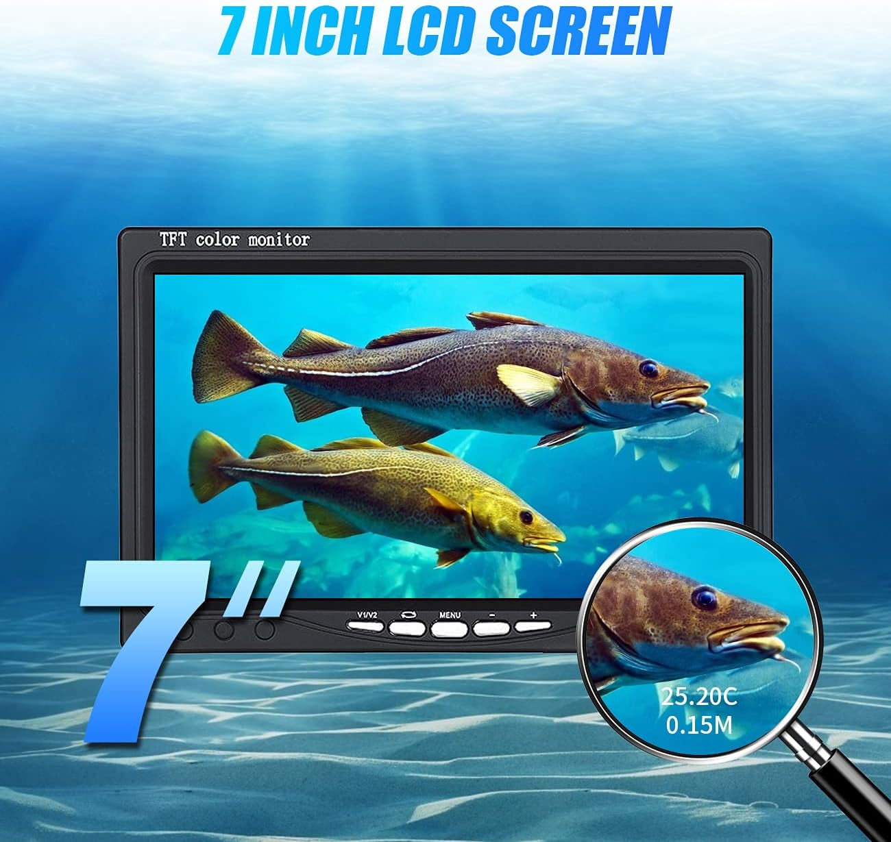 Underwater Fishing Camera, Portable Video Fish Finder Camera 7 Inch LCD Monitor 1000TVL with Depth Temperature Display, 50FT Cable 12PCS IR Infrared LED Fishing Camera for Ice Lake Boat Fishing