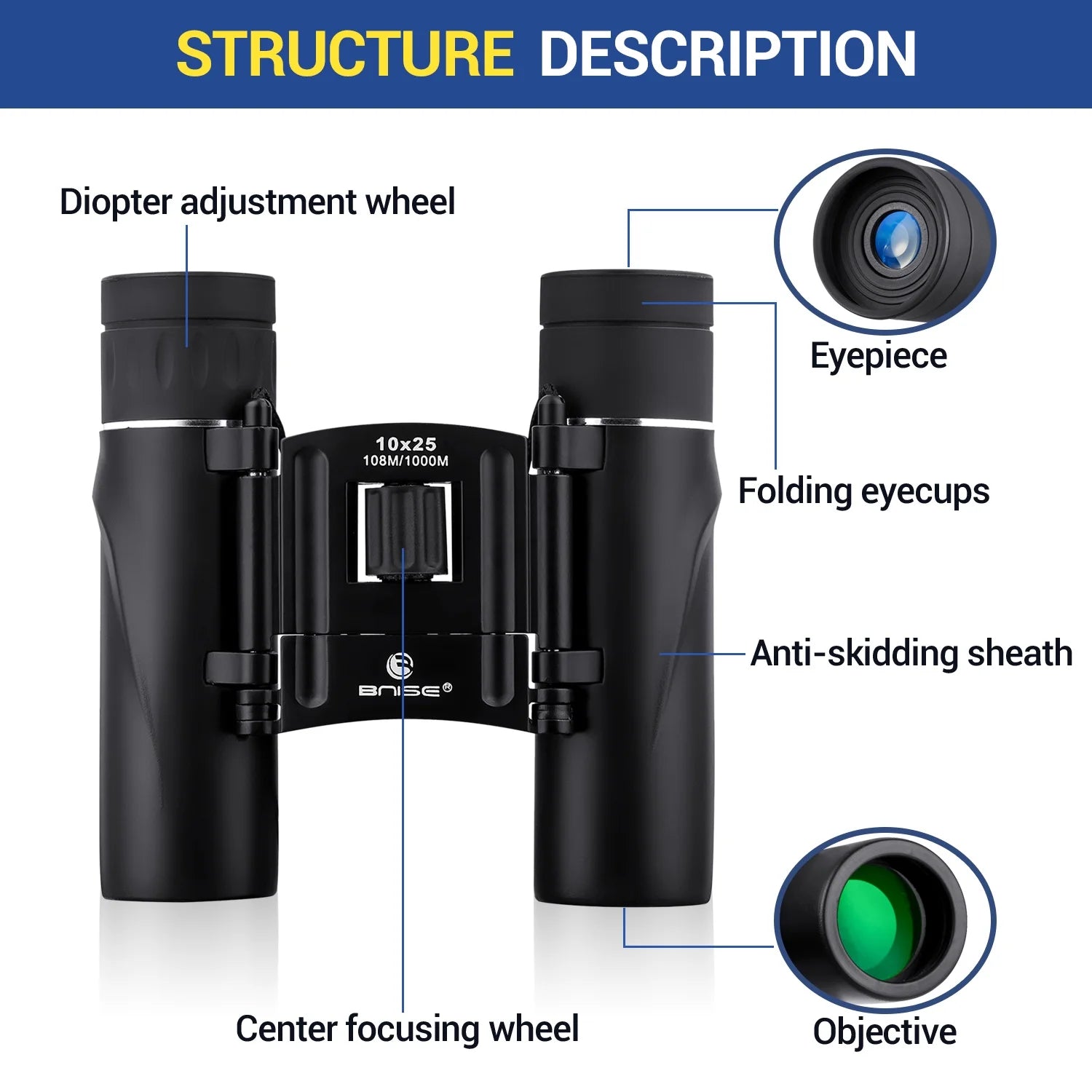 Binoculars for Adult and Kids, 10X25 Compact Binoculars for Bird Watching and Hunting Waterproof/Fogproof/Shockproof Binoculars,Black