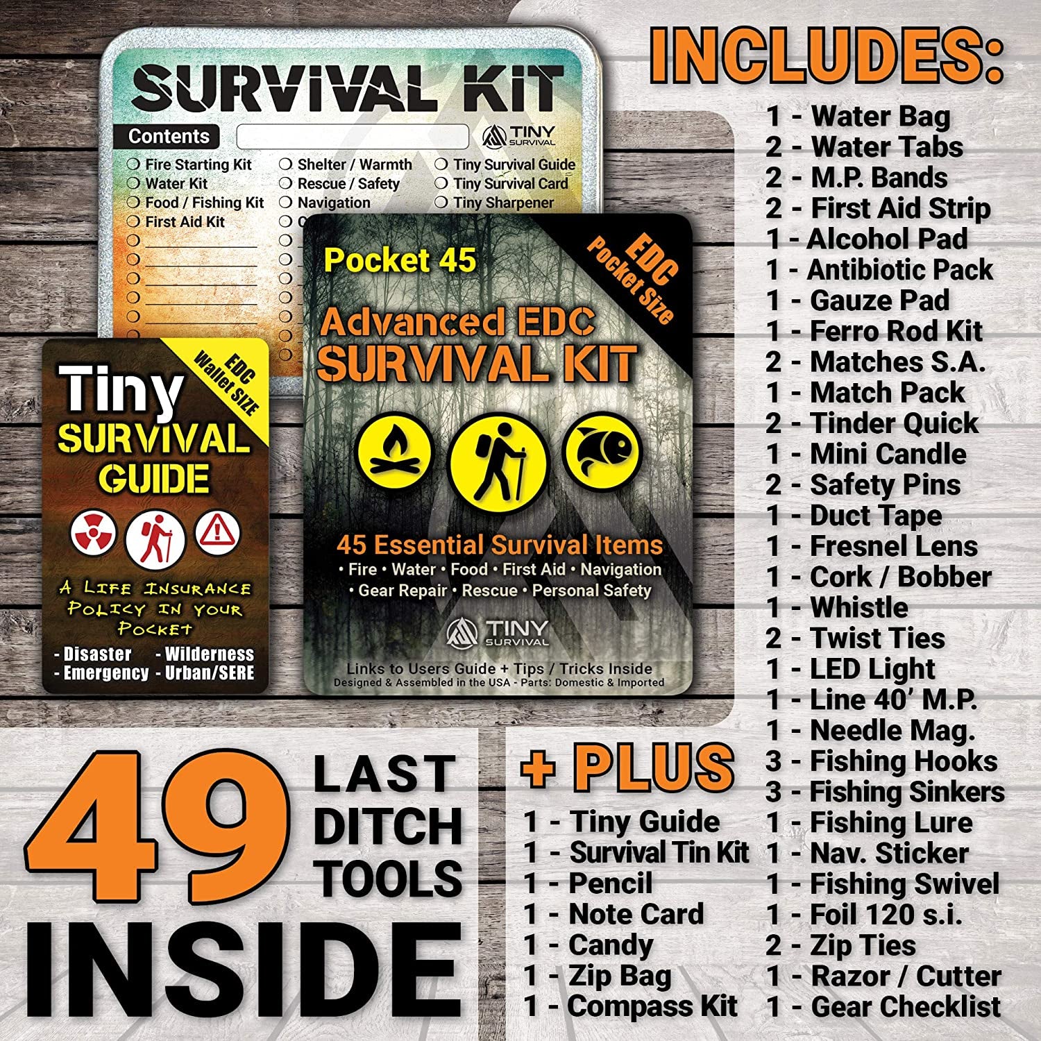 Do-It-Yourself: EDC Survival Kit Bundles: Kit + Tiny Survival Guide + Storage Tin/Emergency, Disaster, Tactical - Great Gift!