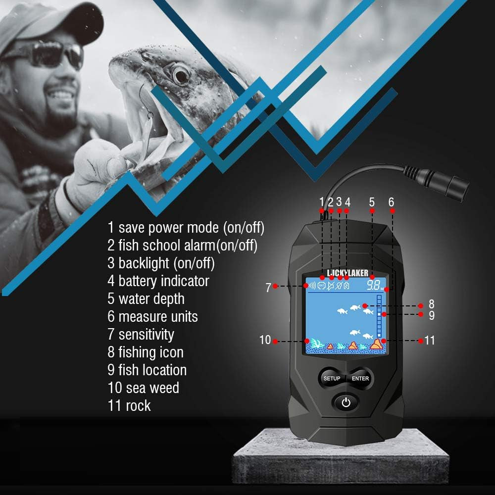 Depth Handheld Fish Finder Display Boat Ice Fishing Finder Sonar Portable Wired Fish Finders Transducer LCD Monitor