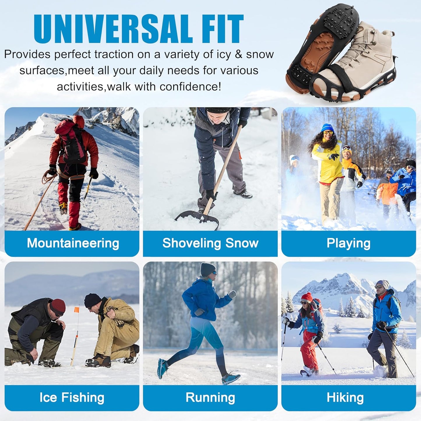 Ice Cleats for Shoes and Boots, Snow Traction Cleats Crampons for Walking on Snow and Ice Non-Slip Ice Shoes Grippers Snow Boots Cleats for Men Women Winter Hiking Climbing