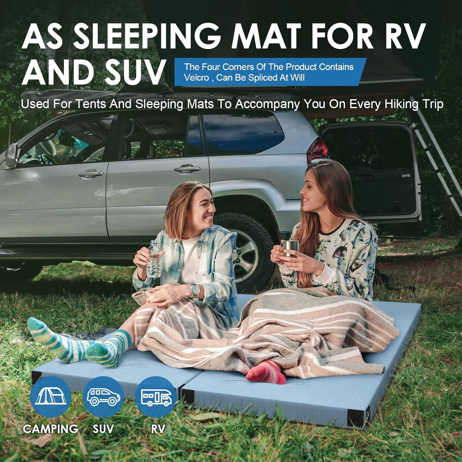 Certipur-Us Memory Foam Camping Mattress, Portable Roll up Travel Car Camping Mattress Sleeping Pad & Floor Mattress, Cot Mattress Guest Bed for Sleepover with Waterproof Cover.