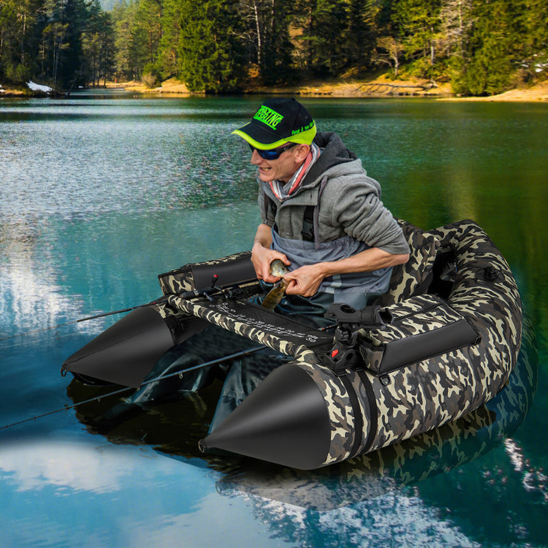 350 LBS Inflatable Fishing Float Tube with Adjustable Backrest and Backpack Straps