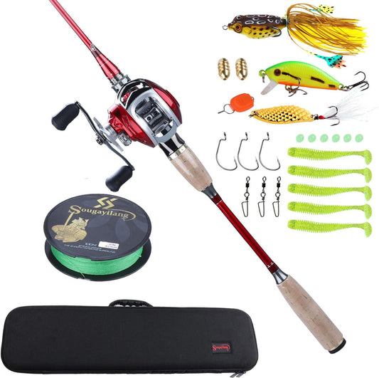 Fishing Rod and Reel Combos, Lightweight Fishing Combo Fishing Pole and Spinning Reel Full Set for Travel 4 Pieces Saltwater Freshwater