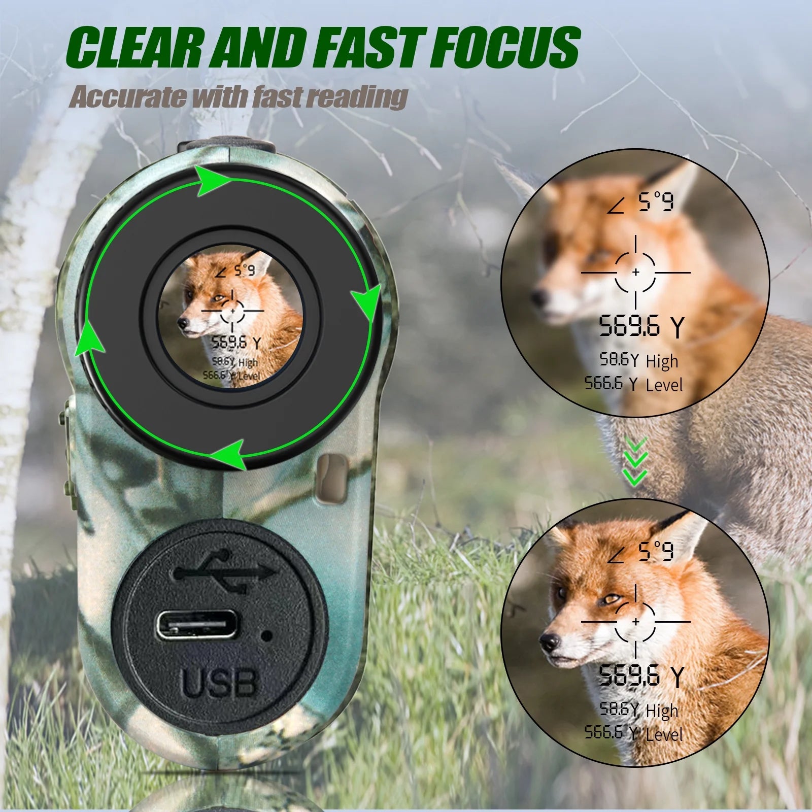 Hunting Laser Rangefinder with Rechargeable Battery 1000 Yards