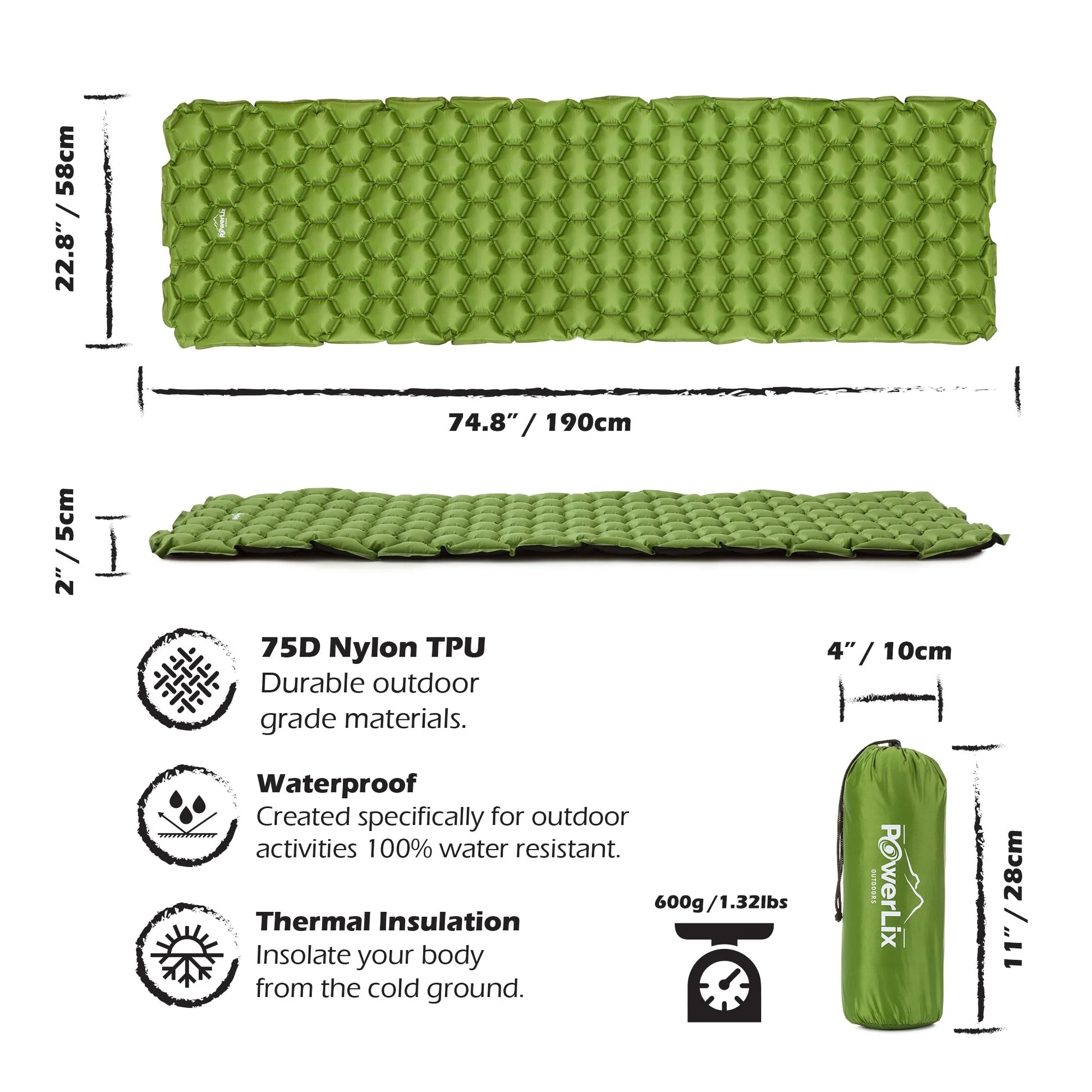 Ultralight and Compact Inflatable Mattress, Camping Sleeping Pad, Thermal Insulation Camping Mattress, Lightweight, All-Weather Camping Pad, Black, 74.8" X 22.8"