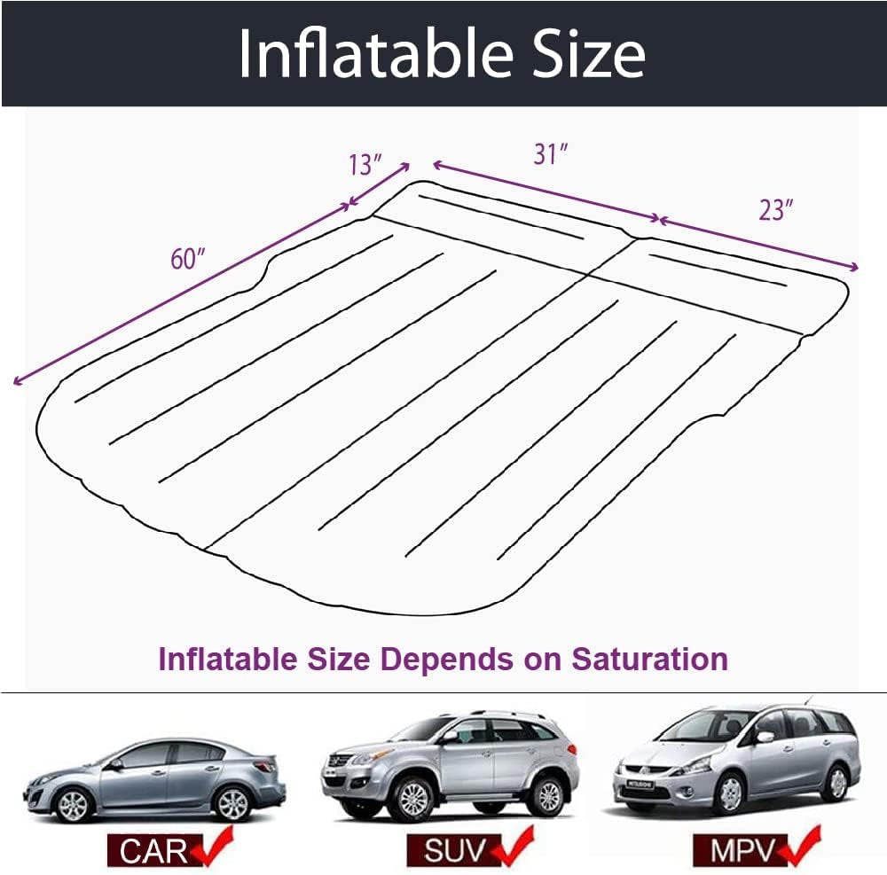 Inflatable Car Mattress, Car Bed for Back Seat, Car Air Mattress with Auto Air Pump, Portable Camping Mattress, Sleeping Pad (SUV Black)