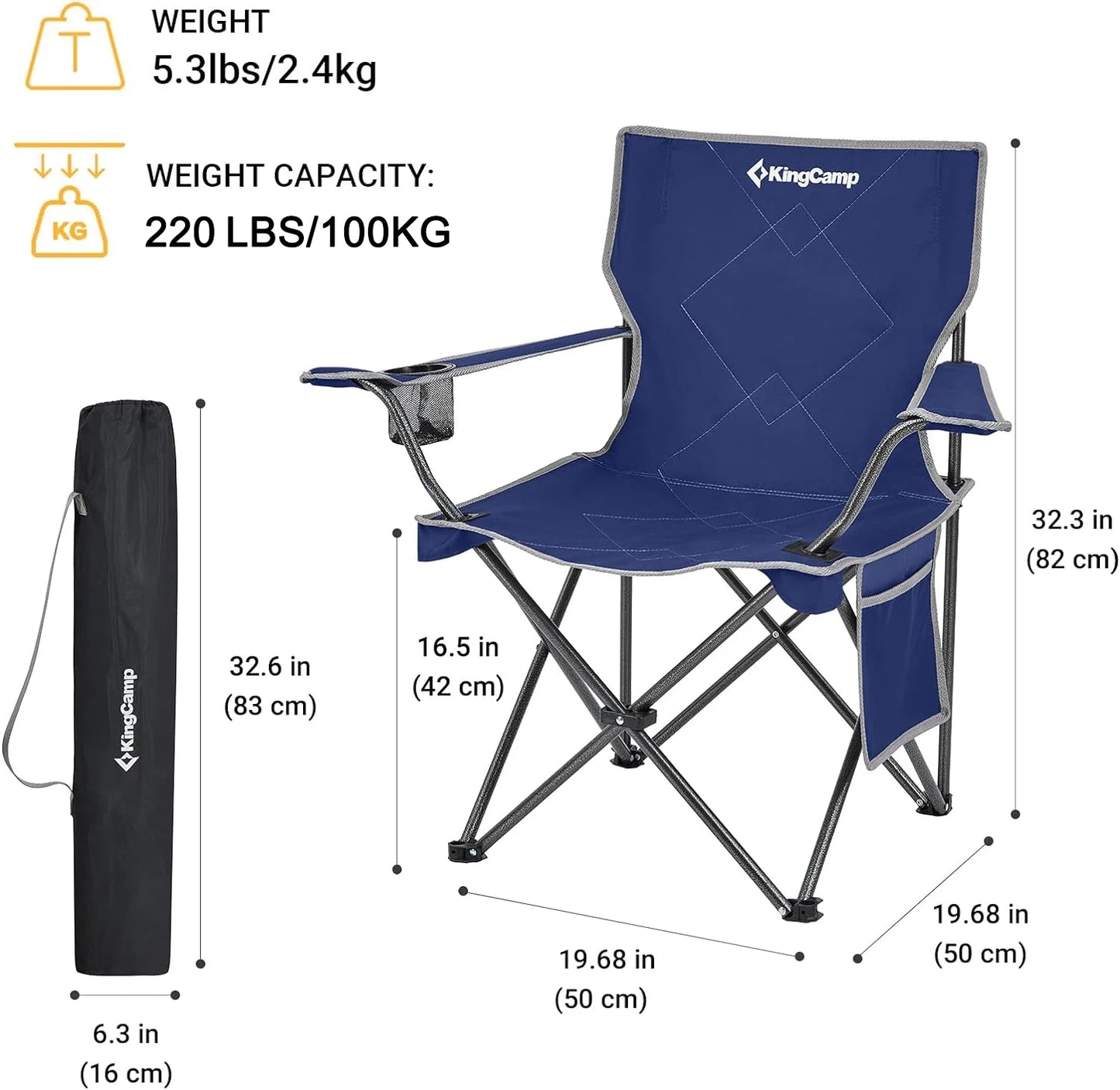 Lightweight Camping Chair Folding Portable Lawn Chairs for Adults Outdoor Support 220Lbs Cyan