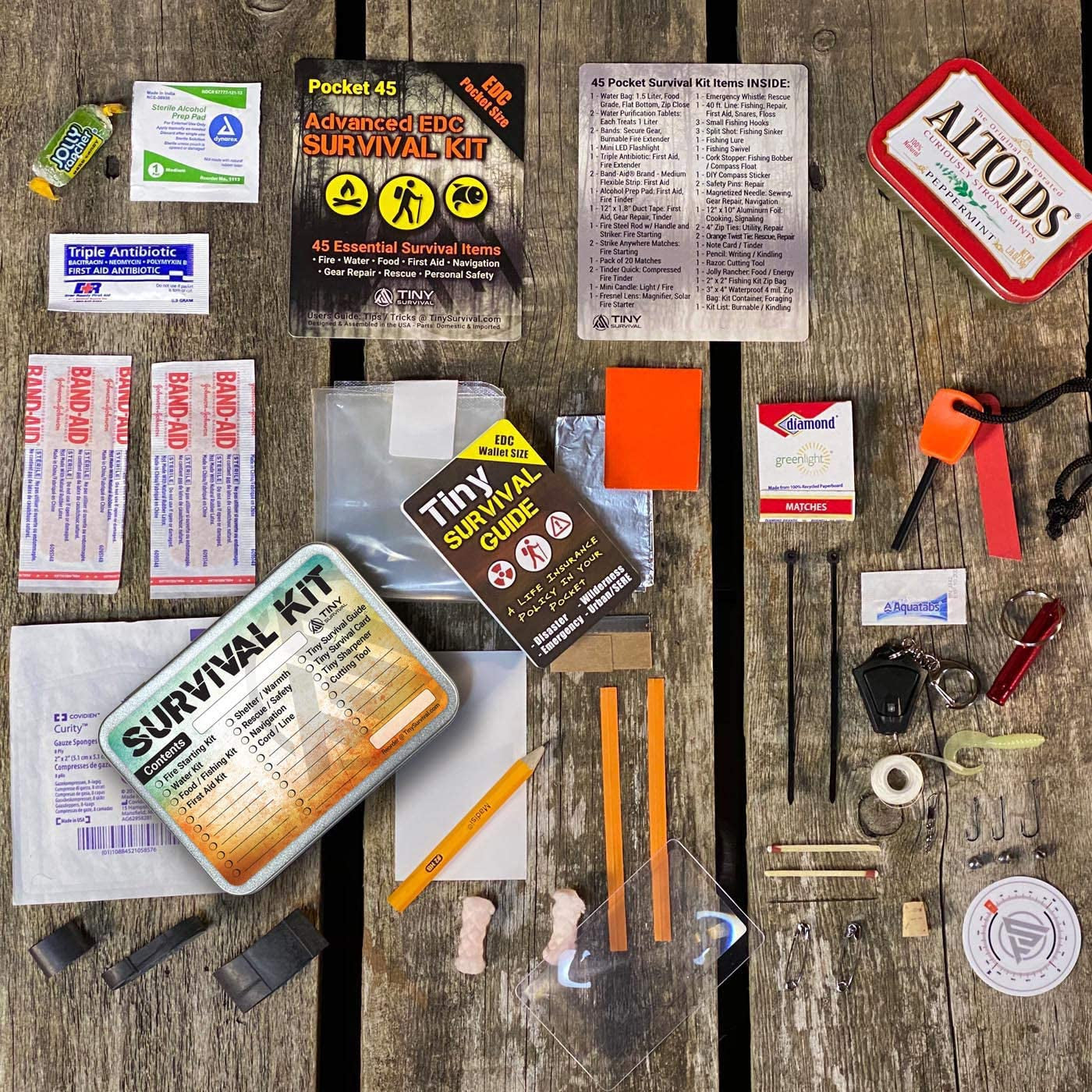 Do-It-Yourself: EDC Survival Kit Bundles: Kit + Tiny Survival Guide + Storage Tin/Emergency, Disaster, Tactical - Great Gift!