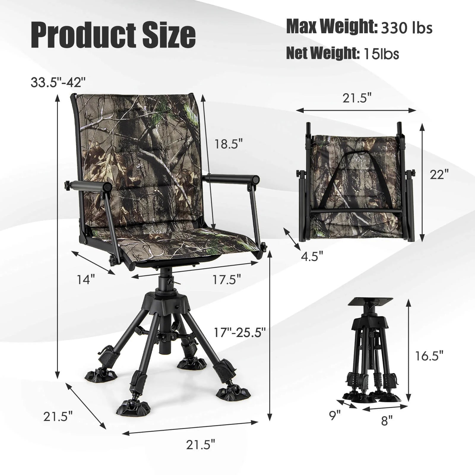 Goplus Swivel Hunting Chair with 4 360° Adjustable Legs Folding Silent Swivel Blind Chair Camouflage