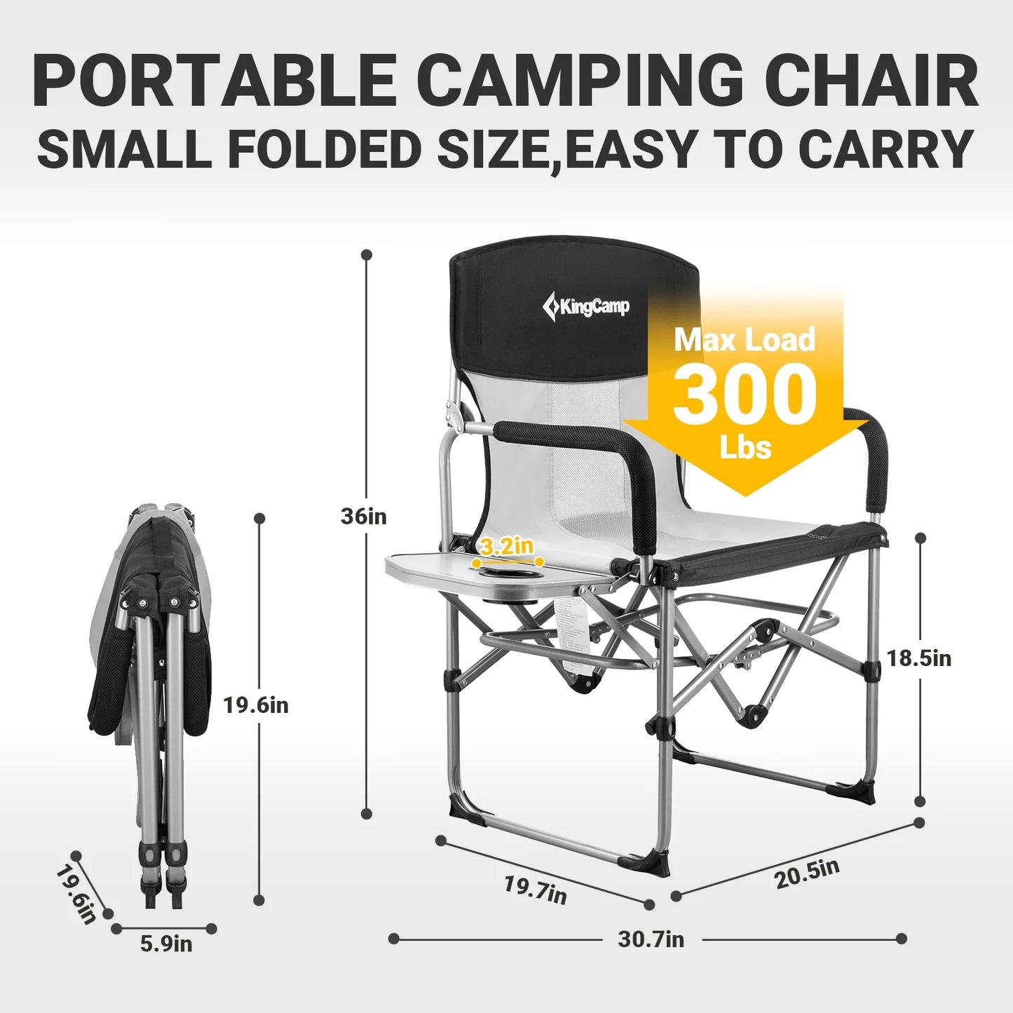 2 Pack Camping Chair Clearance Heavy Duty Folding Mesh with Handle and Side Table for Adult, Black