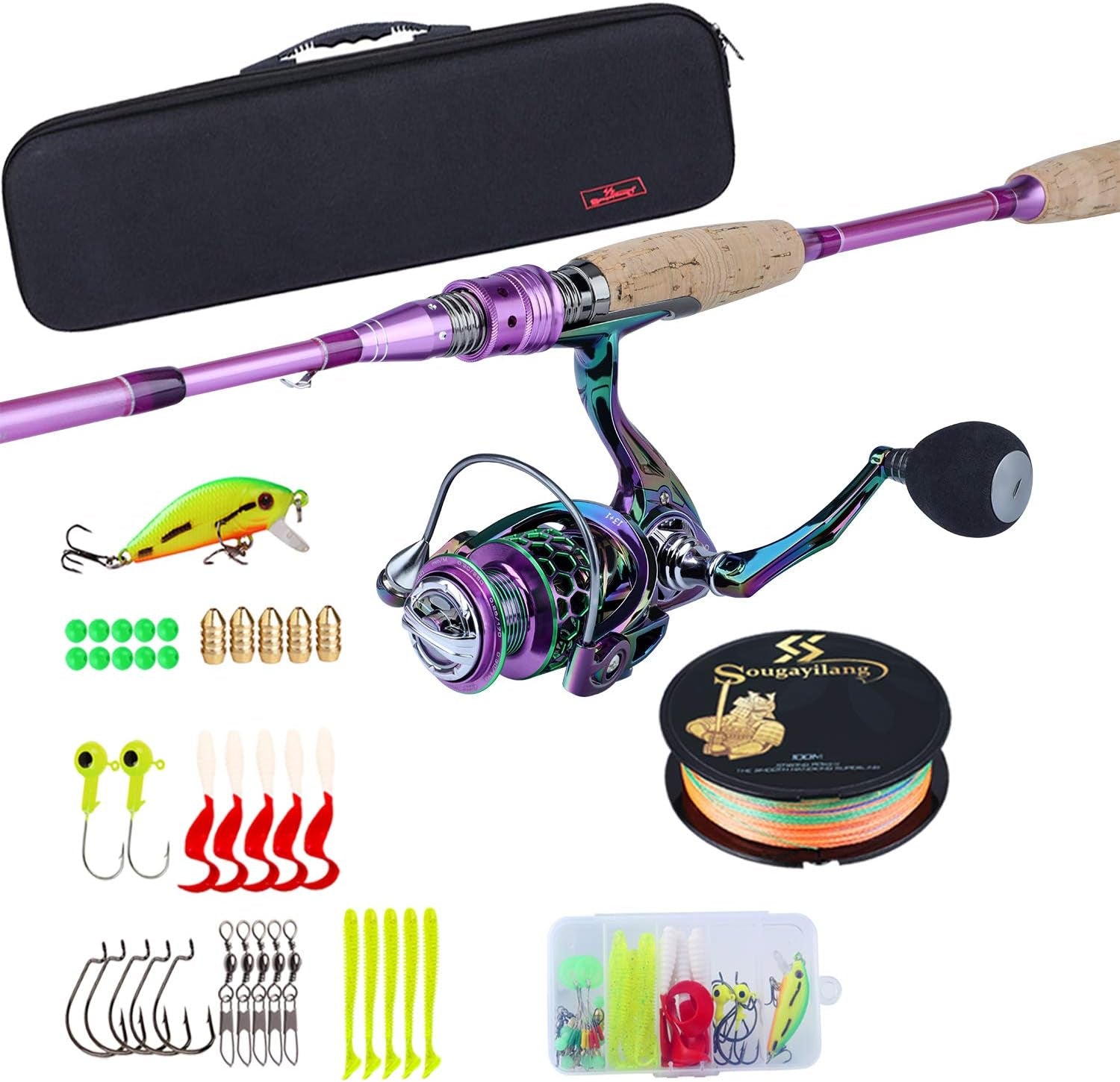 Fishing Rod Reel Combo,Carbon Fiber Protable Casting & Spinning Fishing Pole and Colorful Casting & Spinning Reel for Travel 4 Pieces Freshwater