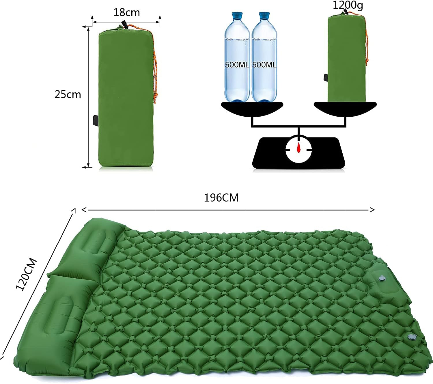 Double Sleeping Pad,Foot Press Inflatable Camping Mat with Pillow,Compact Ultralight Waterproof Camping Air Mattress 2 Person for Tents,Backpacking Beach,Car Camping,Hiking,Traveling