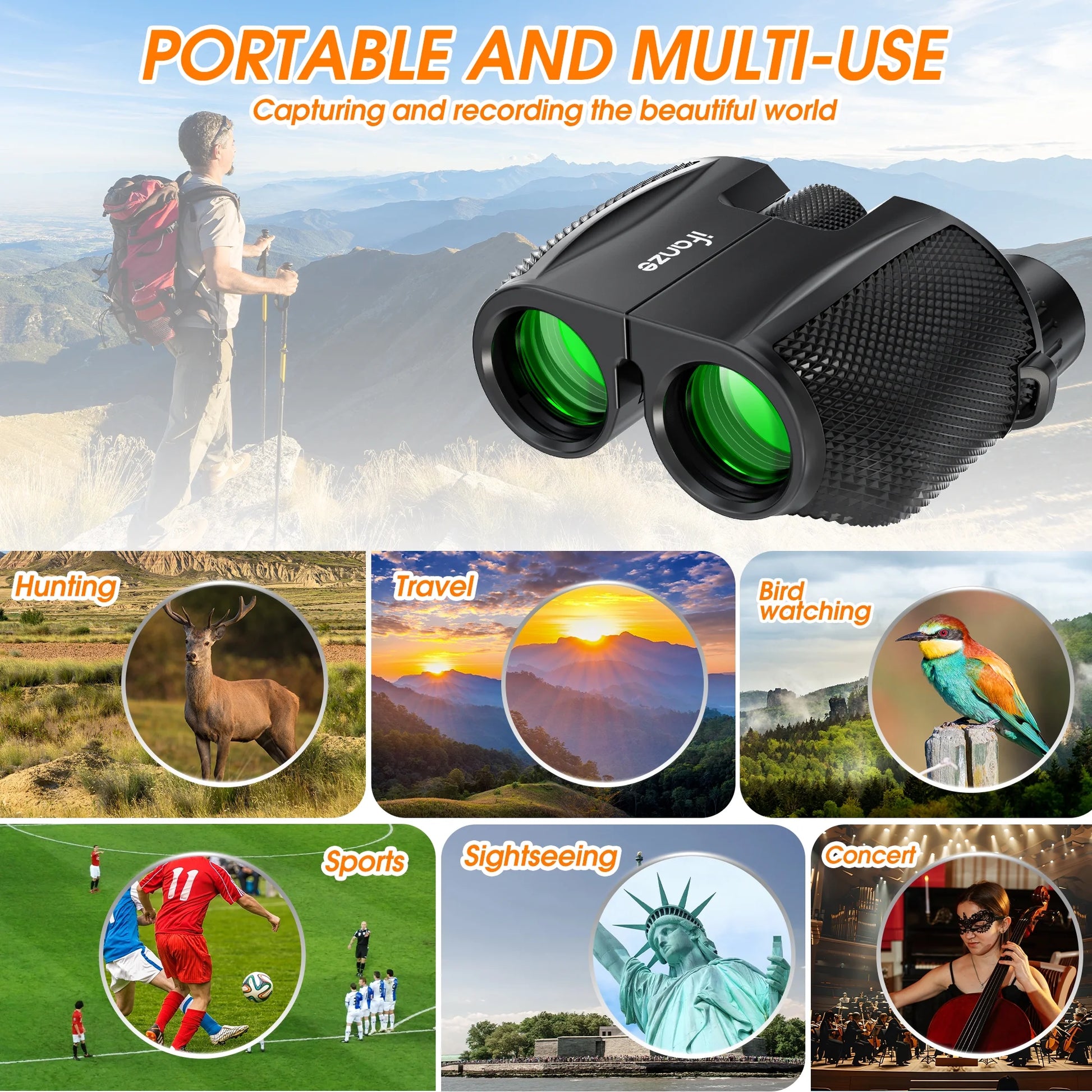 Compact Binoculars for Adults Kids, 10X25 Binoculars for Bird Watching, Small Binoculars for Travel Sightseeing Hunting Wildlife Watching Outdoor Sports Games Concerts