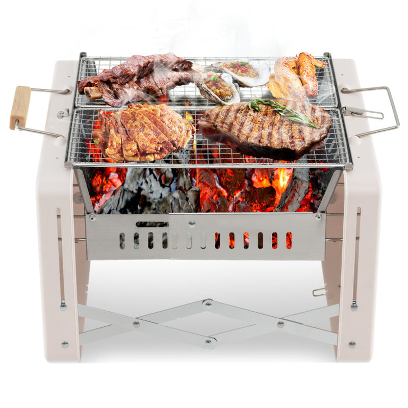 Folding Charcoal BBQ Grill with Dishwasher-Safe Grill Grids and Charcoal Box