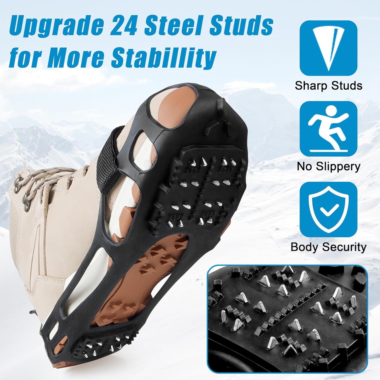 Ice Cleats for Shoes and Boots, Snow Traction Cleats Crampons for Walking on Snow and Ice Non-Slip Ice Shoes Grippers Snow Boots Cleats for Men Women Winter Hiking Climbing