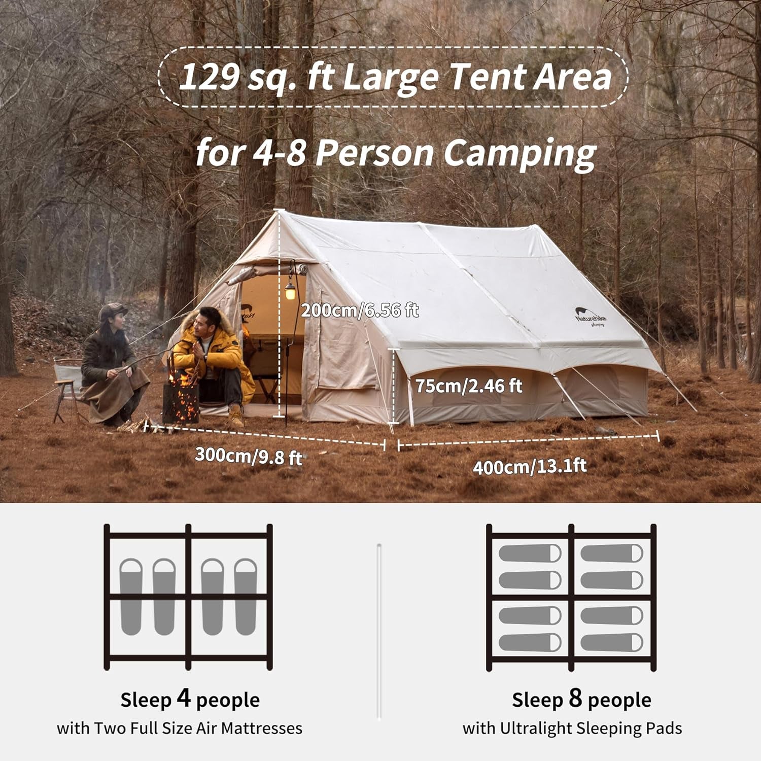 Inflatable Tent, 4-8 Person Air Tent, 4 Season Inflatable Tents for Camping, Waterproof Windproof Inflatable House Tent for Adults, Easy Set up Inflatable Camping Tent