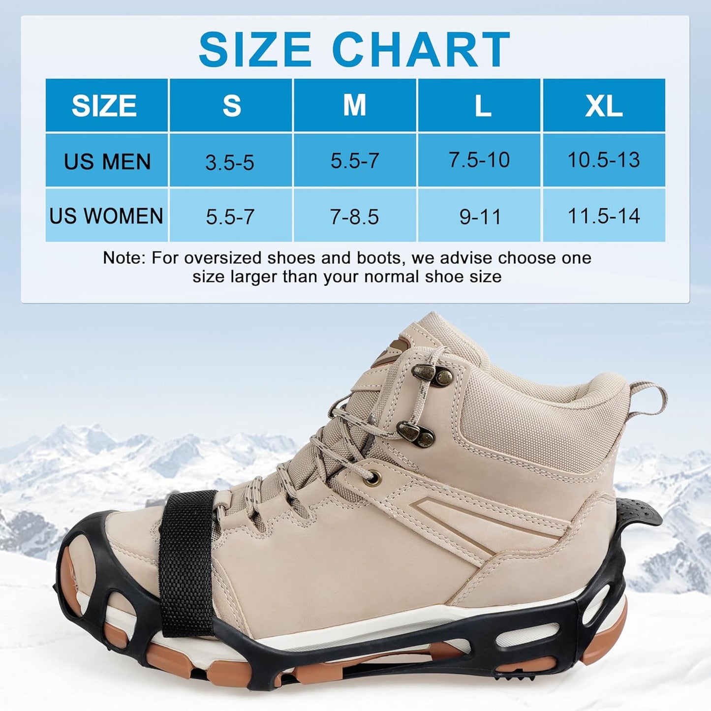 Ice Cleats for Shoes and Boots, Snow Traction Cleats Crampons for Walking on Snow and Ice Non-Slip Ice Shoes Grippers Snow Boots Cleats for Men Women Winter Hiking Climbing