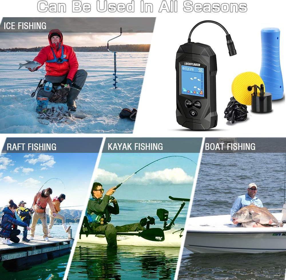 Depth Handheld Fish Finder Display Boat Ice Fishing Finder Sonar Portable Wired Fish Finders Transducer LCD Monitor