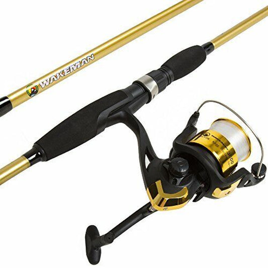 Spinning Reel Fishing Pole Bass and Trout Fishing, Gold – Lake Fishing 6.5 Feet