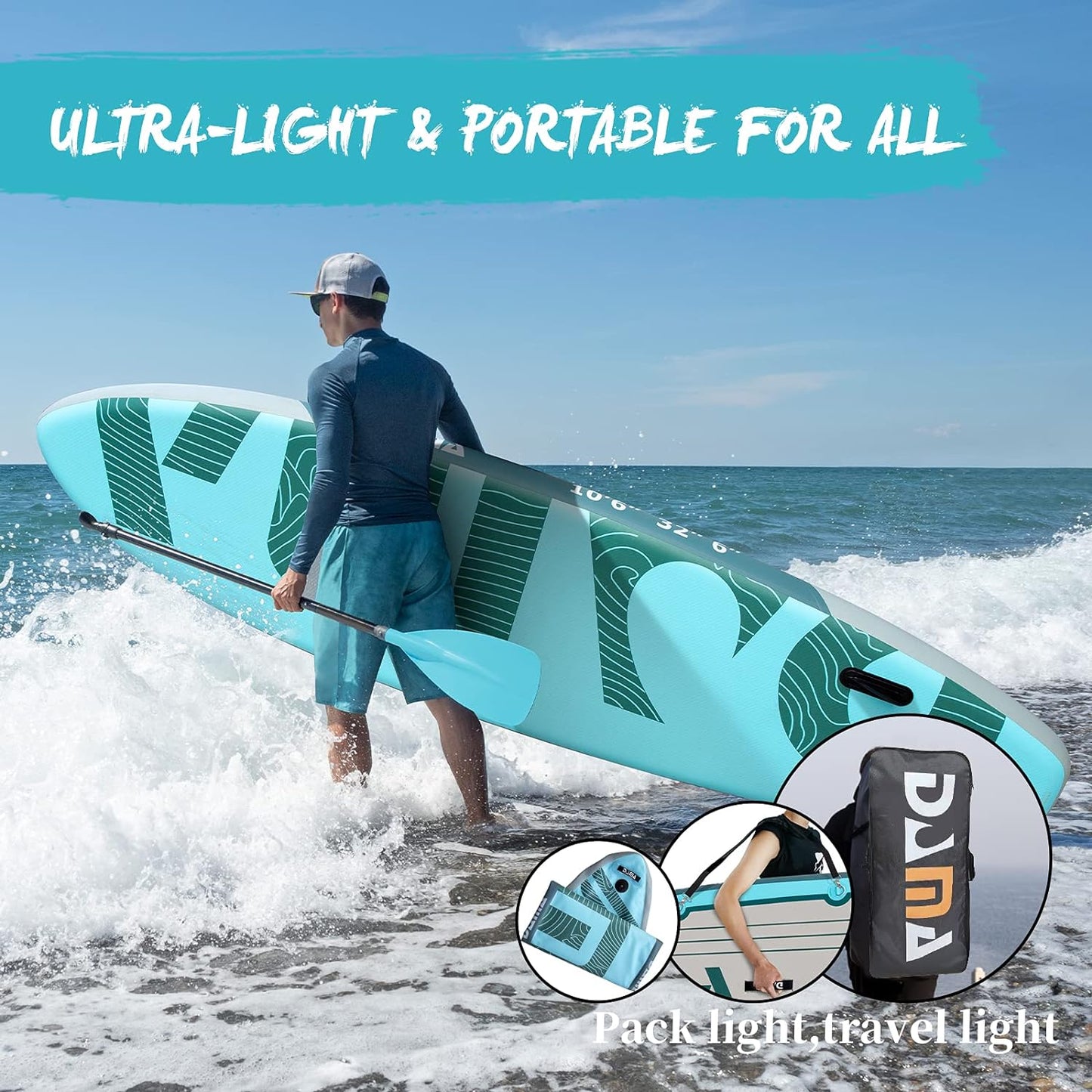 Premium Inflatable Stand up Paddle Board (6 Inch Thick), Sup Board for Adults, SUP, Yoga Boards, Fishing Paddle Boards W/Sup Accessories, 4Pcs Kayak Paddle, 32” Wide Stance, Non-Slip Deck