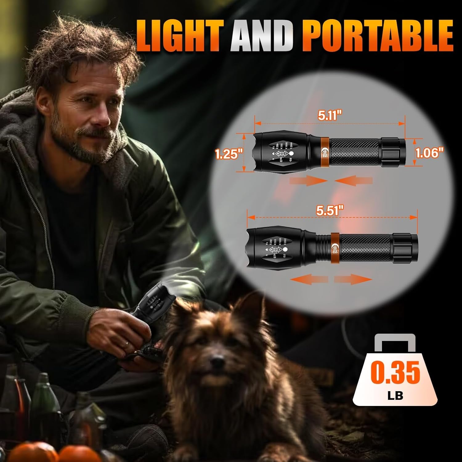 2 Pack LED Flashlights High Lumens with 6 AAA Batteries, 5 Modes Mini Waterproof Tactical Flashlight for Camping Hiking, Bright Flashlight with Zoomable, Fathers Day Dad Gifts for Him, Black & Coppery