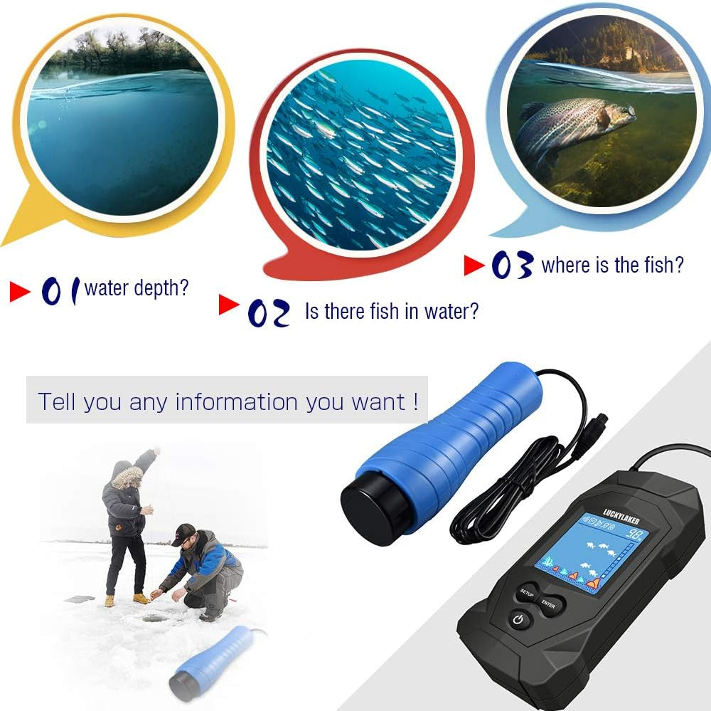 Depth Handheld Fish Finder Display Boat Ice Fishing Finder Sonar Portable Wired Fish Finders Transducer LCD Monitor