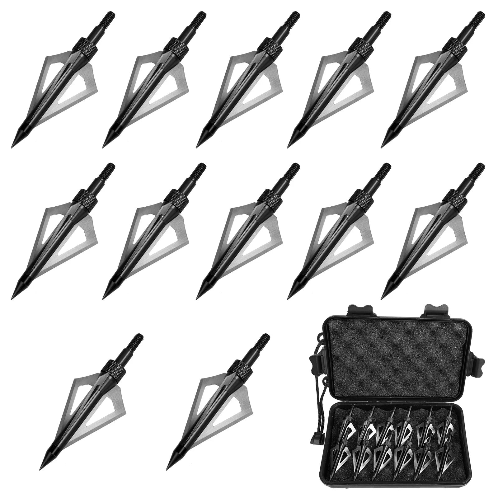 12 Pcs Hunting Broadheads, 3 Blades Archery Broadheads 100 Grain Hunting Screw-In Arrow Tips Compatible with Crossbow and Compound Bow