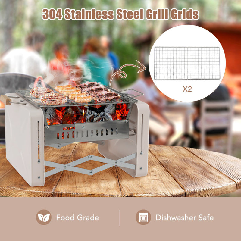 Folding Charcoal BBQ Grill with Dishwasher-Safe Grill Grids and Charcoal Box