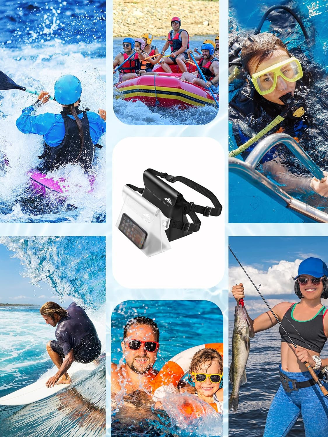 2-Pack Waterproof Pouch with Waist Strap, Screen Touchable Dry Bag with Adjustable Belt for Phone Valuables for Swimming Snorkeling Boating Fishing Kayaking