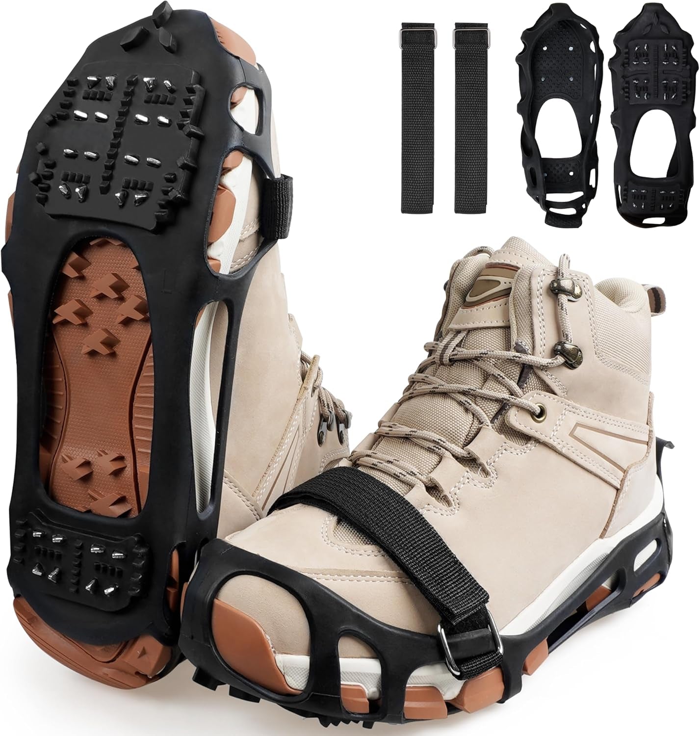 Ice Cleats for Shoes and Boots, Snow Traction Cleats Crampons for Walking on Snow and Ice Non-Slip Ice Shoes Grippers Snow Boots Cleats for Men Women Winter Hiking Climbing