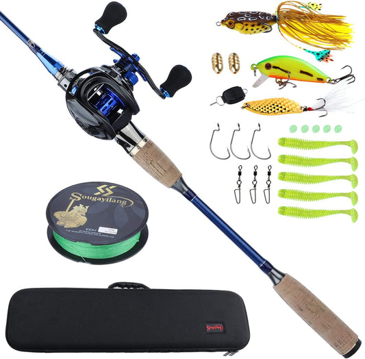 Fishing Rod and Reel Combos, Lightweight Fishing Combo Fishing Pole and Spinning Reel Full Set for Travel 4 Pieces Saltwater Freshwater