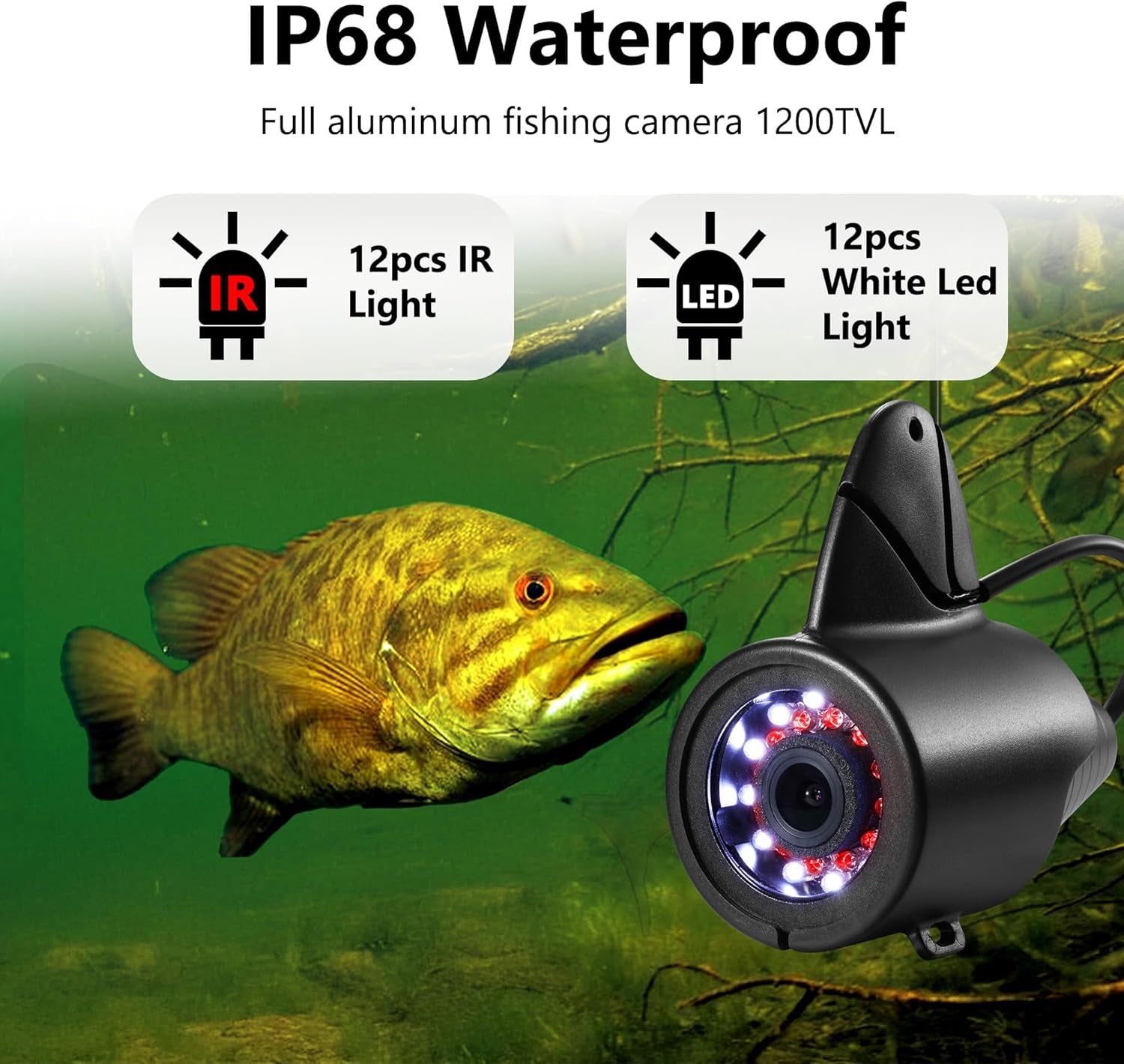 [2024 Upgrade] Underwater Fishing Camera - [No Slide Off] 7'' Ice Fishing Camera Underwater W/Bracket, 24Pcs Light, 4,500Mah, Portable Fish Finder Ice Fish Gifts for Men, 50FT Cable